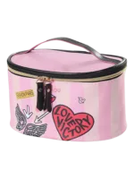 Vanity femme cosmetique maquillage simple fashion rose trousse de toilette rose avec stickers et zaippes noires 1.png