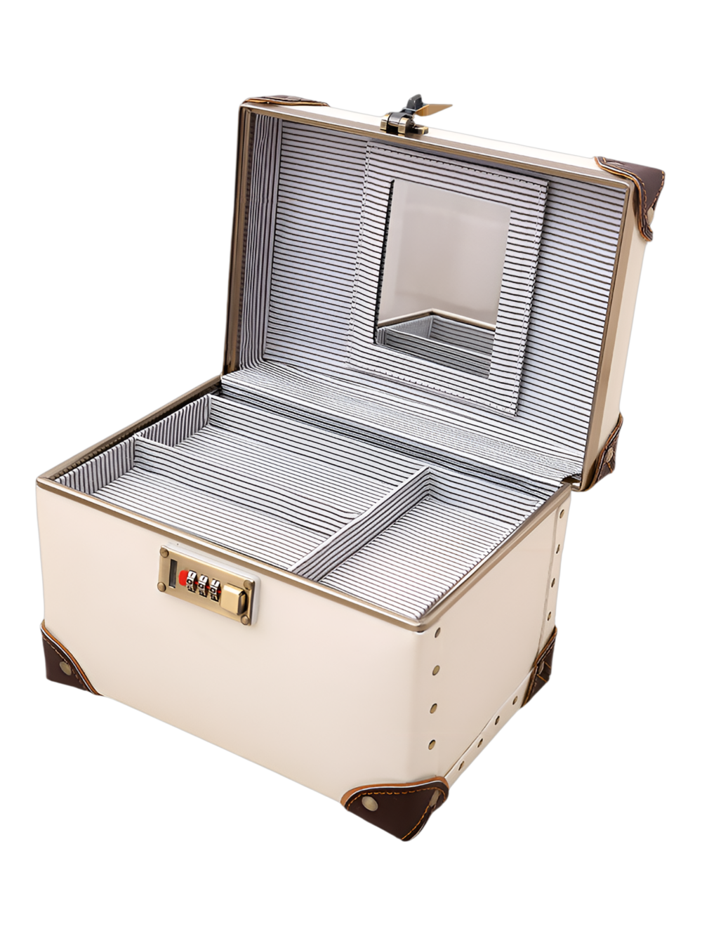 Mallette de maquillage portable avec miroir blanche élégante structure organisateur pratique pour femme beauté cosmétiques 2023