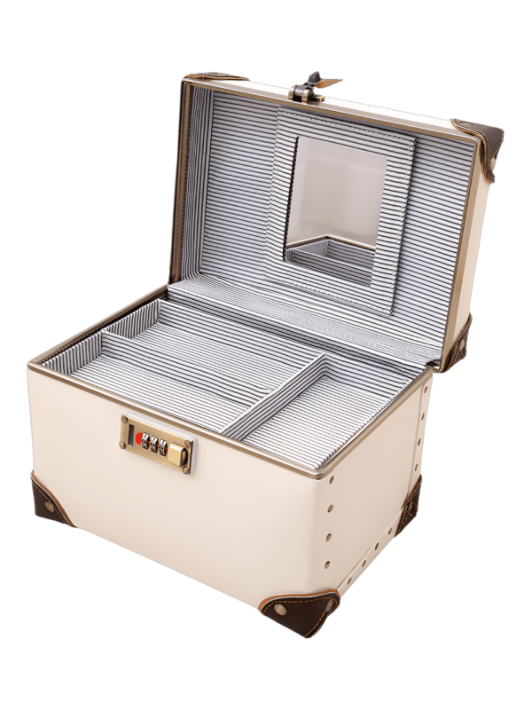 Mallette de maquillage portable avec miroir blanche élégante structure organisateur pratique pour femme beauté cosmétiques 2023
