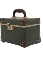 Mallette de maquillage portable en cuir avec miroir couverture rigide et poignée durable vintage green 152x102x85 mm