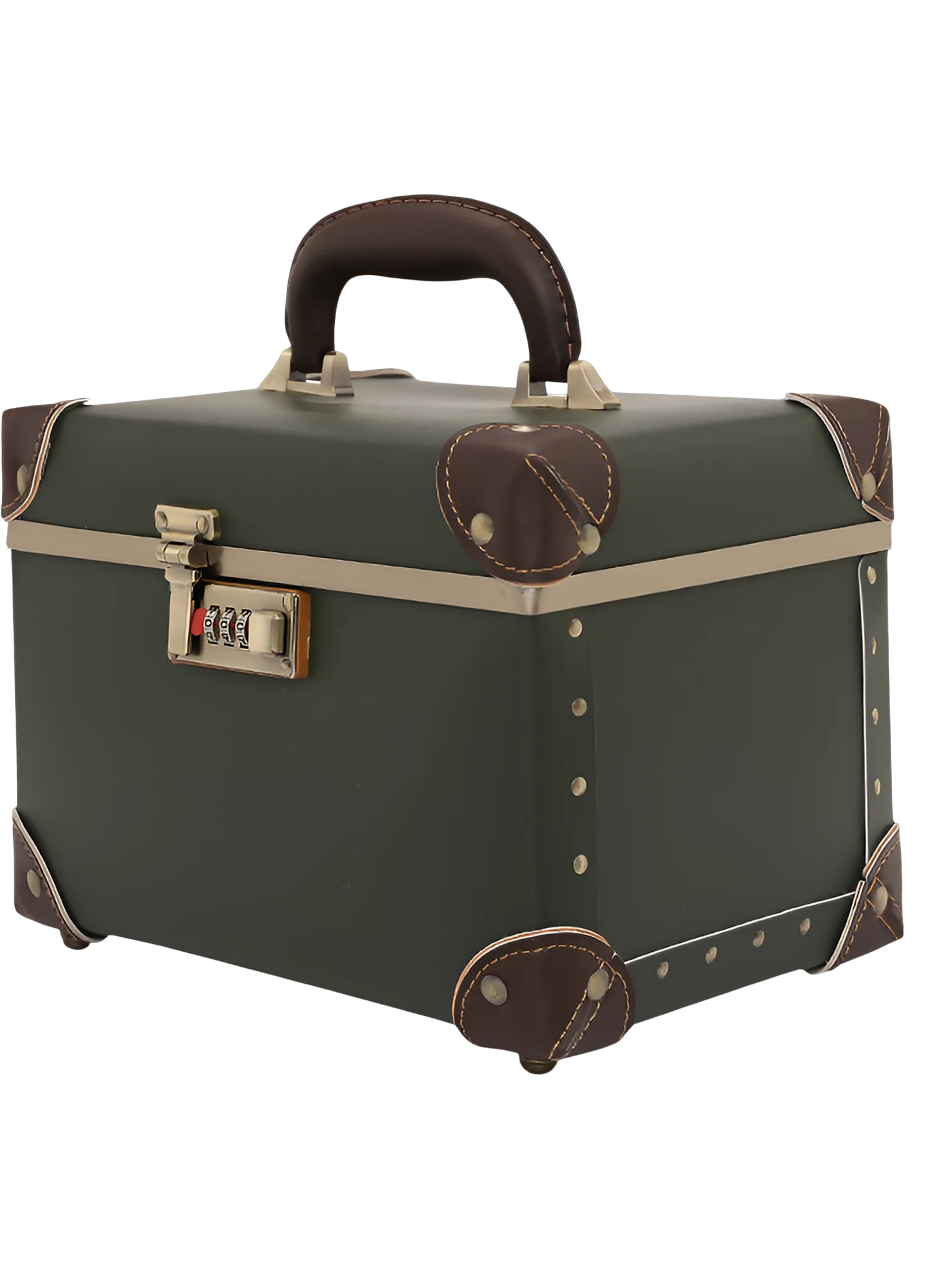 Mallette de maquillage portable en cuir avec miroir couverture rigide et poignée durable vintage green 152x102x85 mm