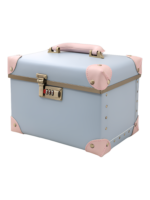 Mallette de maquillage portable vintage en cuir bleu avec accents rose et système de verrouillage Mallette de maquillage portable vintage en cuir bleu avec accents rose et système de verrouillage