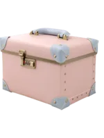 Mallette de maquillage rose avec poignée et verrouillage pour coiffeuse portable avec miroir decoration elegante