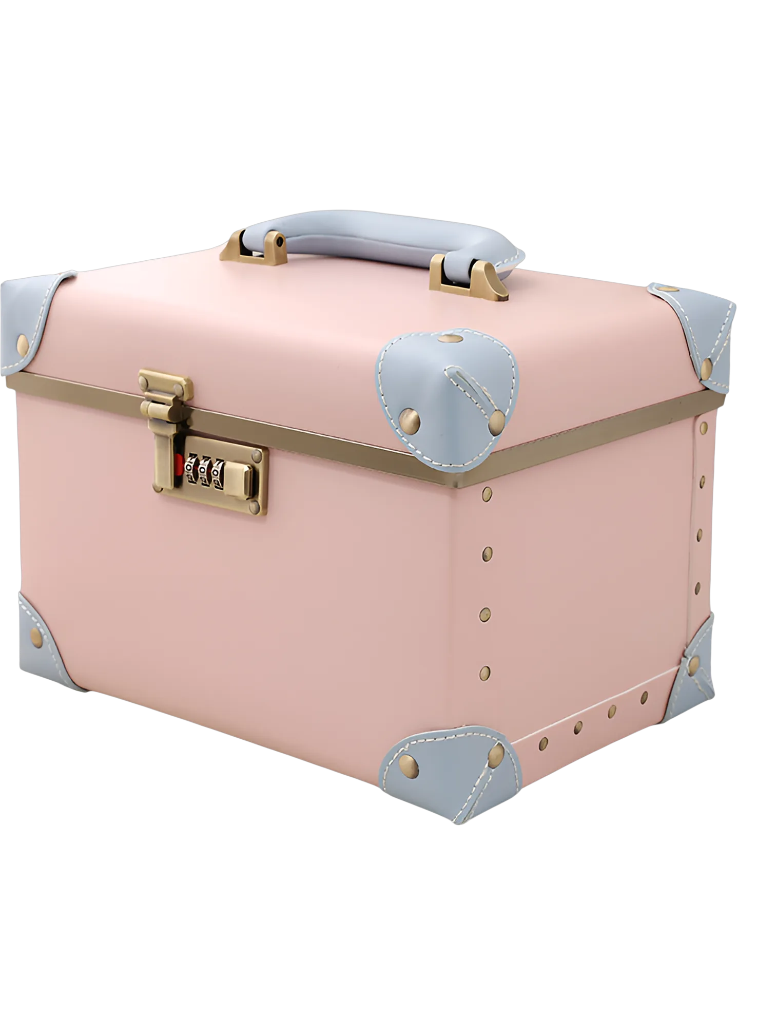 Mallette de maquillage rose avec poignée et verrouillage pour coiffeuse portable avec miroir decoration elegante