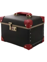 Mallette de maquillage vanity avec accents rouges et dorés coiffeuse portable avec miroir fonctionnelle et chic