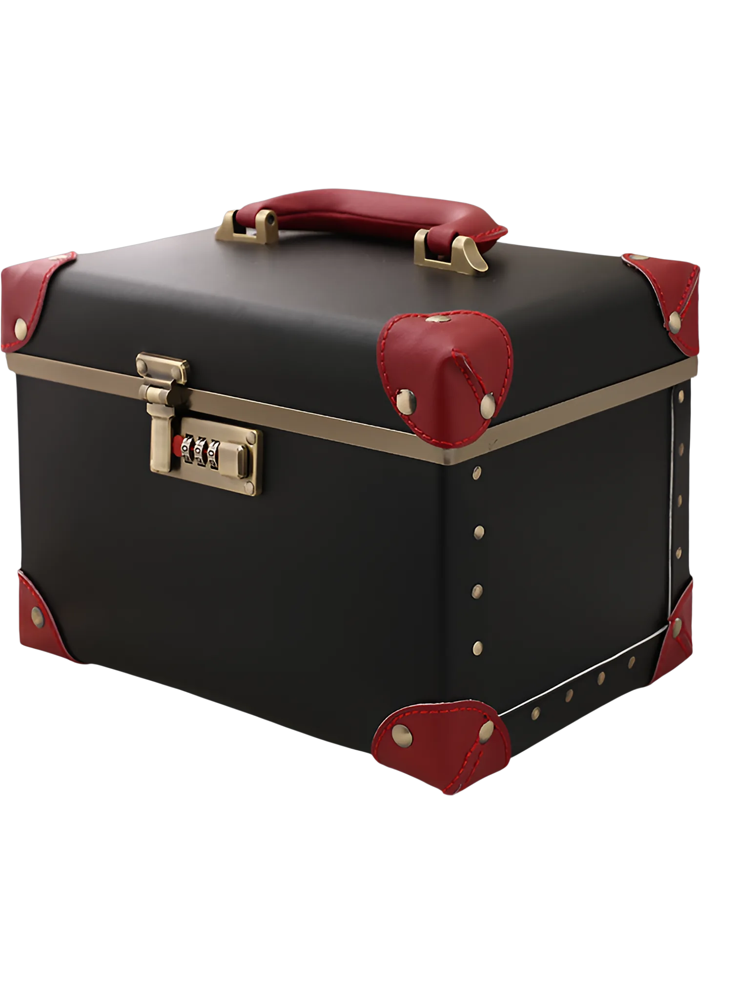 Mallette de maquillage vanity avec accents rouges et dorés coiffeuse portable avec miroir fonctionnelle et chic