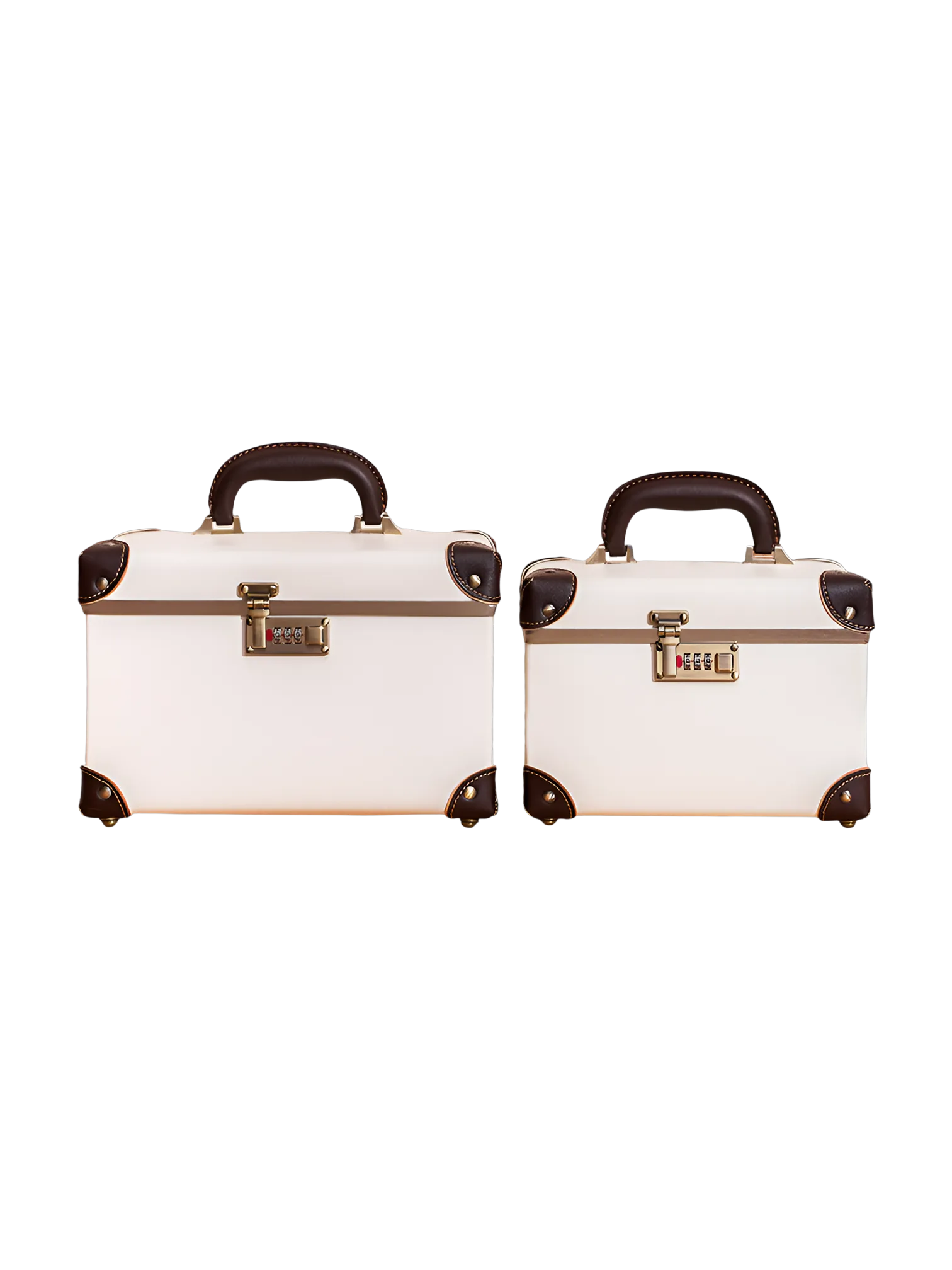 Mallette de maquillage vanity coiffeuse portable avec miroir blanc et brun deux tailles simples et élégantes