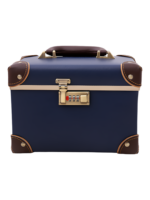 Mallette de maquillage vanity coiffeuse portable avec miroir en cuir navy avec fermeture à code compacte élégante