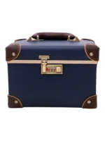 Mallette de maquillage vanity coiffeuse portable avec miroir en cuir navy avec fermeture à code compacte élégante