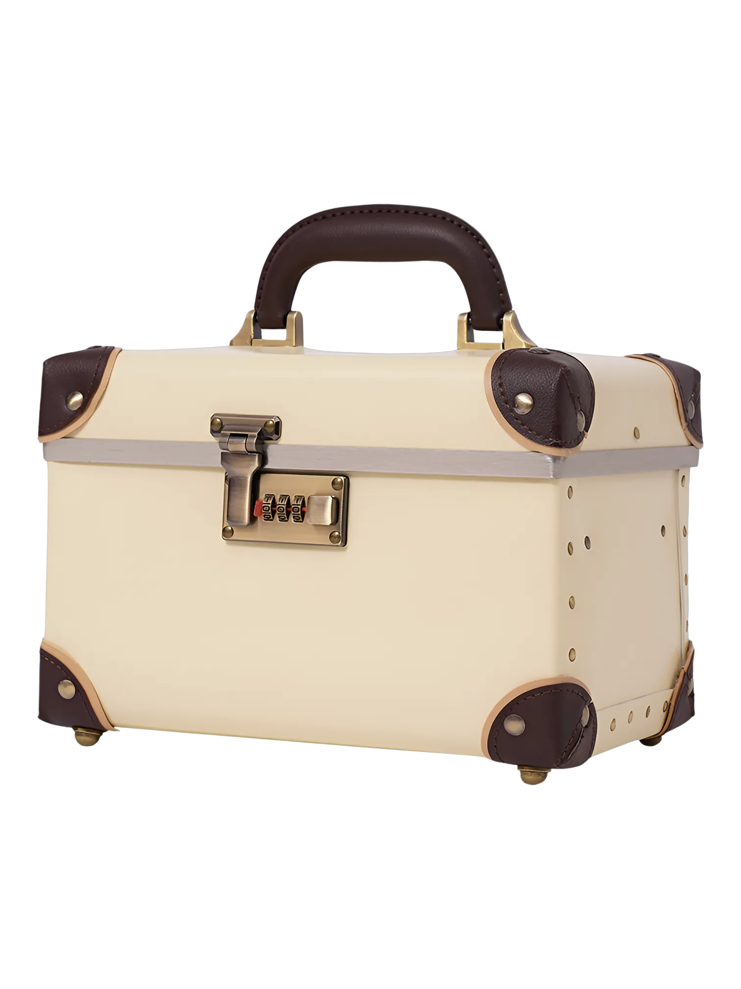 Mallette de maquillage vanity coiffeuse portable avec miroir moderne style elegant couleur creme et brun compacte