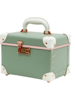 Mallettes de maquillage vert pastel avec poignée en cuir blanc et détails en cuivre portable avec miroir pour coiffeuse Mallettes de maquillage vert pastel avec poignée en cuir blanc et détails en cuivre portable avec miroir pour coiffeuse