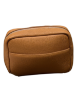 Petite trousse maquillage toilette en cuir véritable couleur marron souple pratique pour voyage utilisation quotidienne