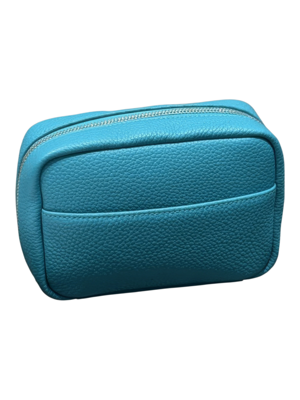 Petite trousse maquillage toilette en cuir véritable couleur turquoise compacte et style élégant pour voyages