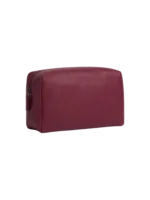 Petite trousse maquillage toilette femme imitation cuir en couleur bourgogne décor texture simili cuir zipper pratique