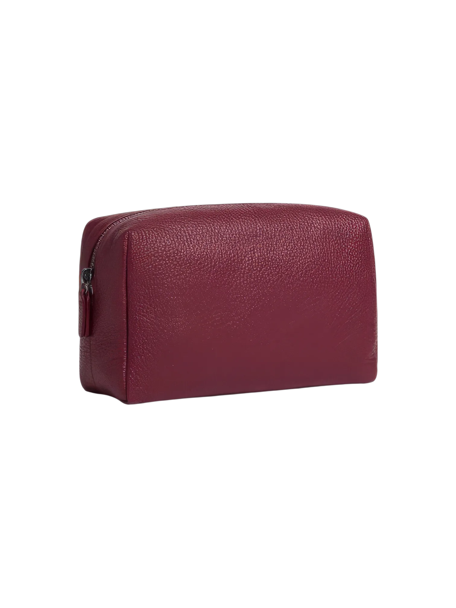 Petite trousse maquillage toilette femme imitation cuir en couleur bourgogne décor texture simili cuir zipper pratique