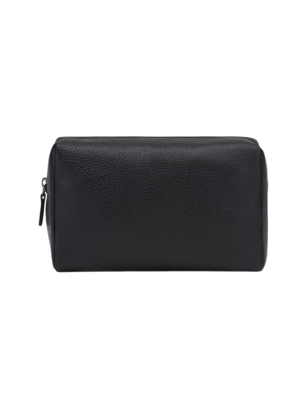 Petite trousse maquillage toilette femme imitation cuir noir mat compacte pratique pour voyages et rangement