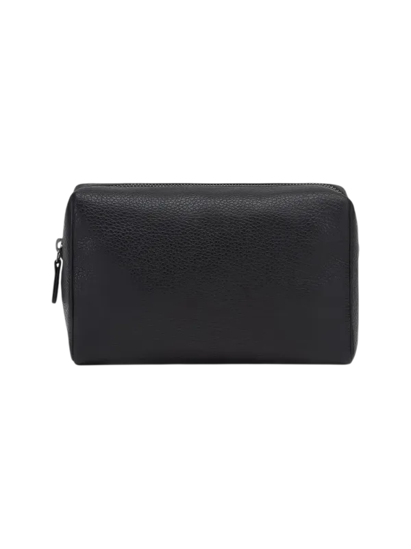 Petite trousse maquillage toilette femme imitation cuir noir mat compacte pratique pour voyages et rangement