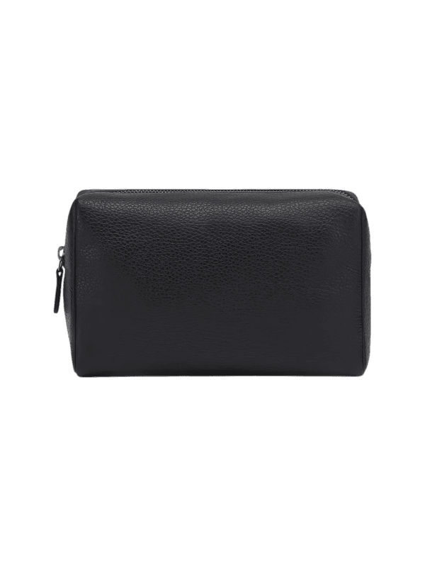 Pequeño neceser de maquillaje y aseo para mujer, de imitación de cuero negro mate, compacto y práctico para viajar y guardar cosas