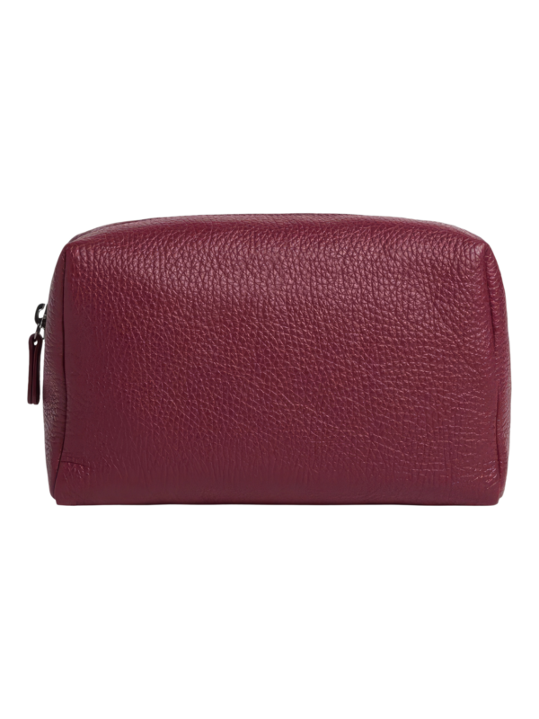 Petite trousse maquillage toilette femme imitation cuir rouge texturé zippée pour femme en voyage à emporter