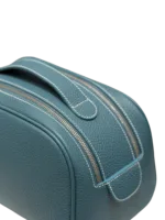 Kosmetiktasche für Damen aus Leder in Türkisblau mit Reißverschluss und praktischem Griff – ideal für unterwegs Kosmetiktasche für Damen aus Leder in Türkisblau mit Reißverschluss und praktischem Griff für unterwegs