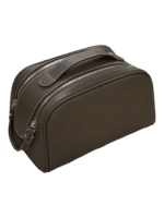Braune Make-up-Tasche aus Leder für Damen mit doppeltem Reißverschluss und praktischem Tragegriff für unterwegs Braune Make-up-Tasche für Damen aus Leder mit doppeltem Reißverschluss und praktischem Tragegriff für unterwegs