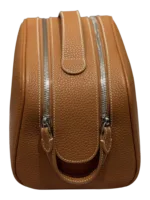 Trousse de maquillage toilette femme en cuir marron de qualité supérieure avec zip double et poignée pratique Trousse de maquillage toilette femme en cuir marron de qualité supérieure avec zip double et poignée pratique