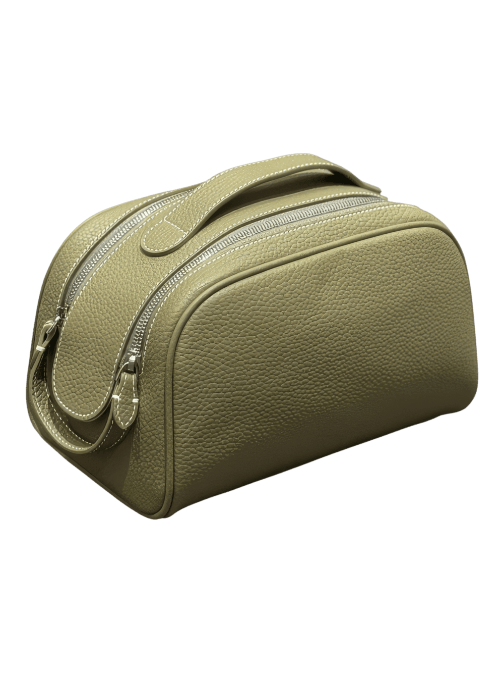 Sminkväska för damer i ljusgrönt läder med dragkedja och praktiskt handtag för kosmetika och tillbehör Sminkväska för damer i ljusgrönt läder med dragkedja och praktiskt handtag för smink och tillbehör