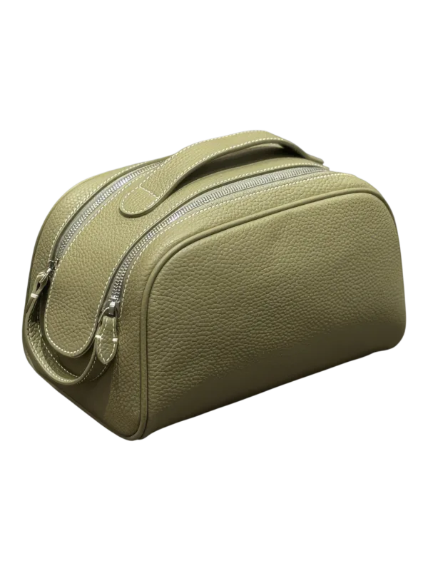 Make-up-Tasche für Damen aus hellgrünem Leder mit Reißverschluss und praktischem Griff für Kosmetikartikel und Accessoires