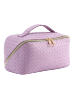 Trousse de maquillage tressee pour rangement cosmetique plusieurs compartiments couleur lilas avec zip or elegante et pratique 1.png