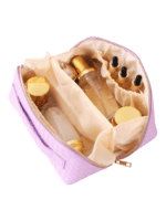 Trousse de maquillage tressée pour rangement cosmétique plusieurs compartiments vue intérieur Trousse de maquillage tressée pour rangement cosmétique plusieurs compartiments vue intérieur