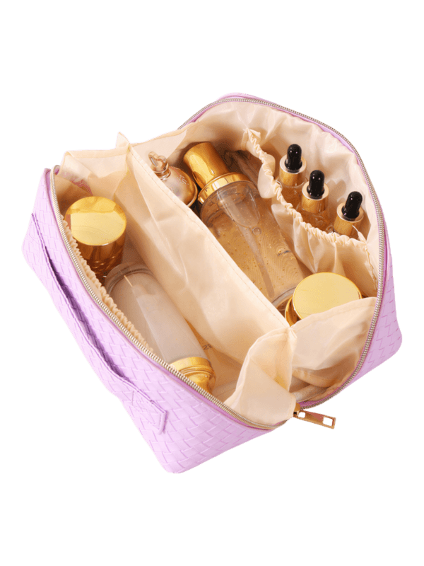 Trousse de maquillage tressée pour rangement cosmétique plusieurs compartiments vue intérieur