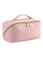 Geflochtene Kosmetiktasche zur Aufbewahrung von Kosmetikartikeln, rosa, mit mehreren Fächern und goldenem Reißverschluss 1.png Geflochtene Kosmetiktasche zur Aufbewahrung von Kosmetikartikeln in Rosa mit mehreren Fächern und goldenem Reißverschluss 1.png