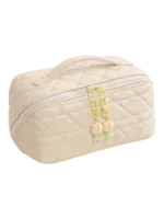 Trousse de toilette maquillage beige plusieurs compartiments pochettes pour accessoires maquillage et cosmétiques
