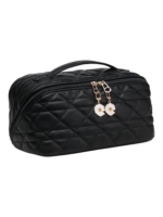 Trousse de toilette maquillage noire avec plusieurs compartiments pochettes décoratives fleurs blanches élégante et pratique Trousse de toilette maquillage noire avec plusieurs compartiments pochettes décoratives fleurs blanches élégante et pratique