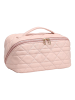 Trousse de toilette maquillage rose avec plusieurs compartiments et pochettes pour cosmétiques organisés