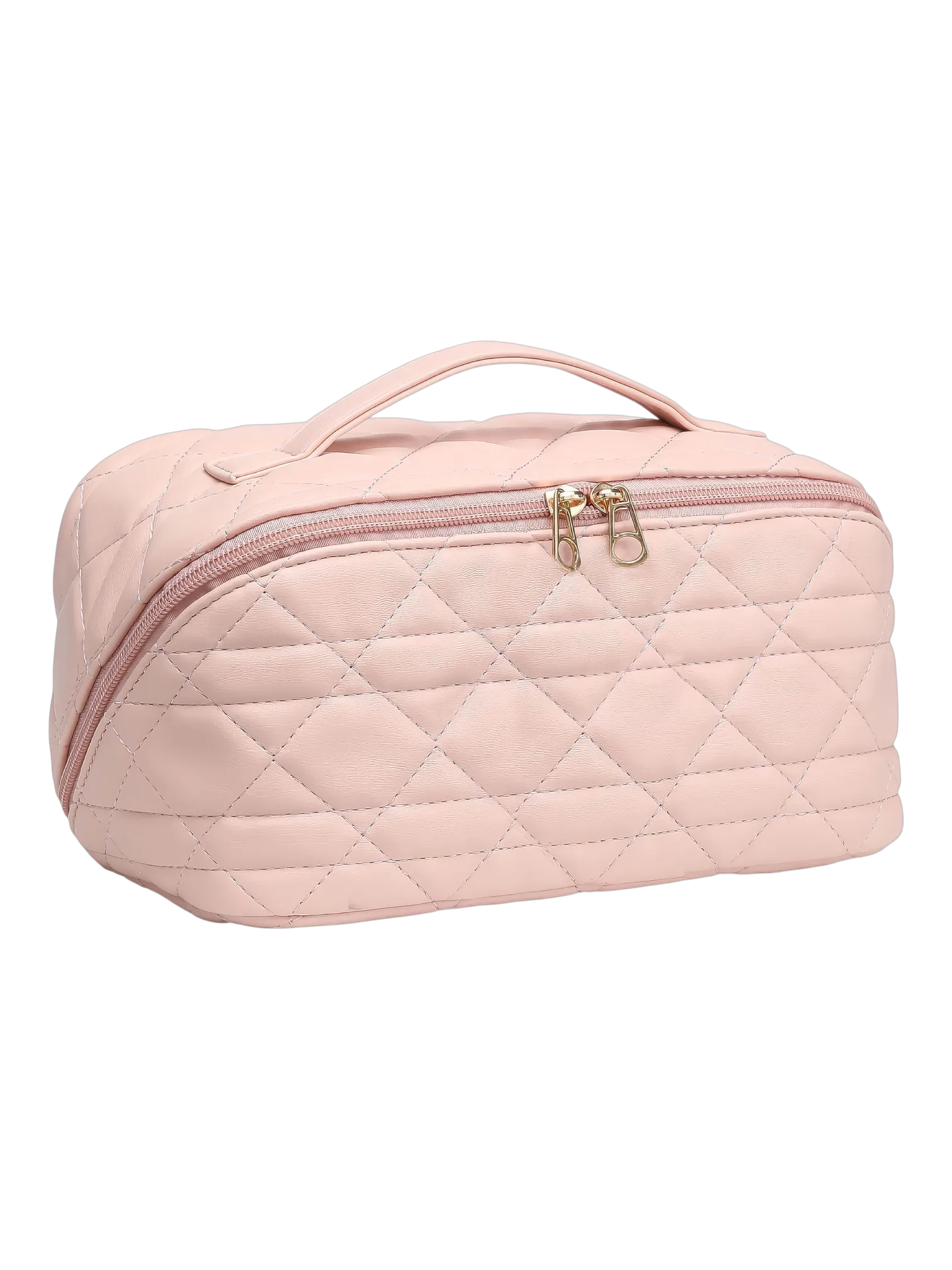 Trousse de toilette maquillage rose avec plusieurs compartiments et pochettes pour cosmétiques organisés