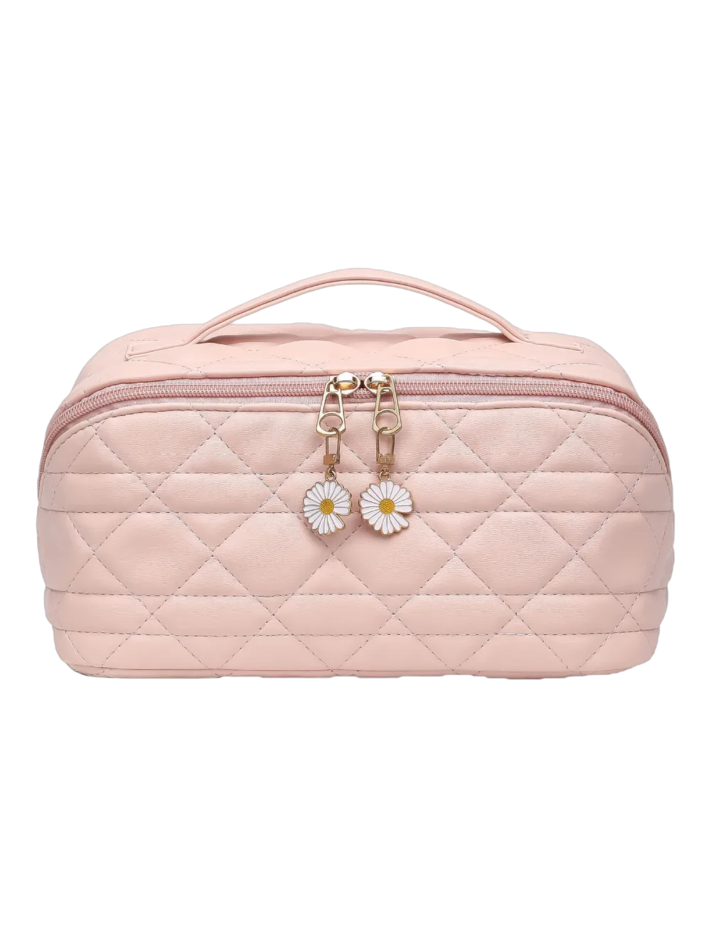 Trousse de toilette maquillage rose avec plusieurs compartiments et pochettes pour un rangement pratique ornée de fleurs Trousse de toilette maquillage rose avec plusieurs compartiments et pochettes pour un rangement pratique ornée de fleurs