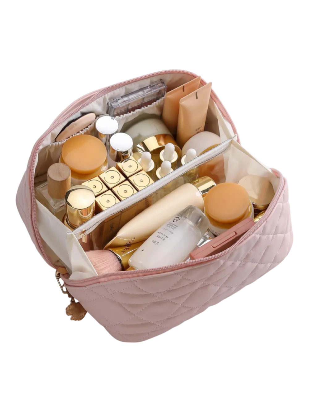 Trousse de toilette maquillage rose plusieurs compartiments pochettes doublure en tissus elegante organisation pour voyage vue intérieure 1 Trousse de toilette maquillage rose plusieurs compartiments pochettes doublure en tissus elegante organisation pour voyage vue intérieure 1