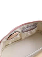 Trousse de toilette maquillage rose plusieurs compartiments pochettes doublure en tissus elegante organisation pour voyage vue intérieure