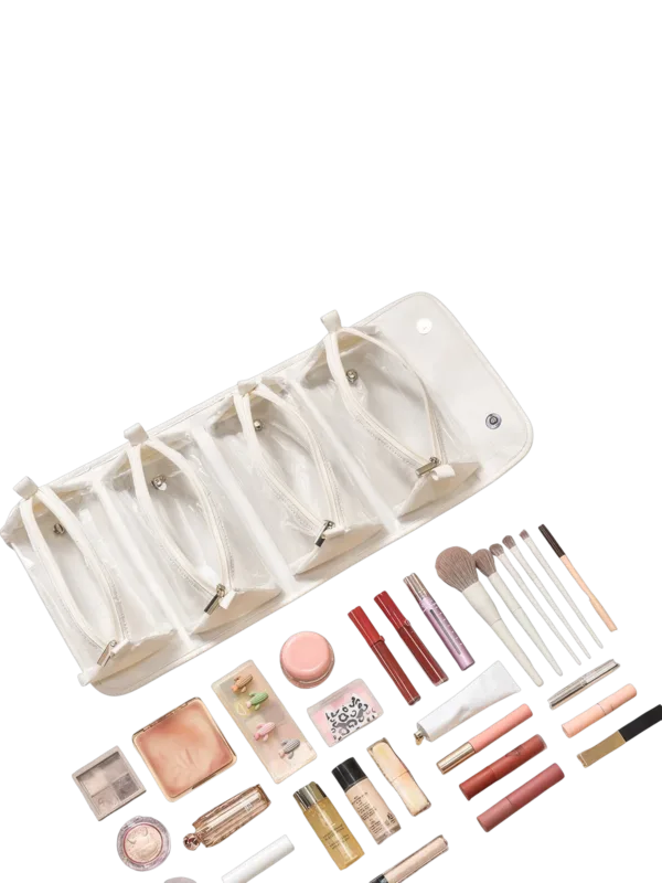Trousse maquillage pliable et transparente pratique avec plusieurs compartiments detachables a clipser dec clipser avec maquillage et accessoires selectionnes 1.png