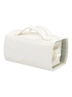 Trousse maquillage pliable et transparente pratique avec plusieurs compartiments détachables à clipser déc clipser en vinyle blanc élégant et fonctionnel