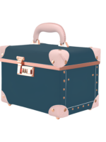 Vanity mallette de maquillage coiffeuse portable avec miroir en simili cuir bleu rose avec poignée dore compacte élégante