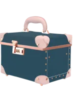 Vanity mallette de maquillage coiffeuse portable avec miroir en simili cuir bleu rose avec poignée dore compacte élégante