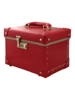 Vanity mallette de maquillage coiffeuse portable avec miroir en similicuir rouge avec fermeture argentée et poignée accommodante