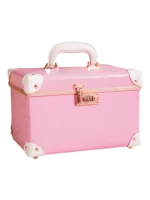 Vanity mallette de maquillage coiffeuse portable avec miroir rose avec poignée blanche et détails en rose gold