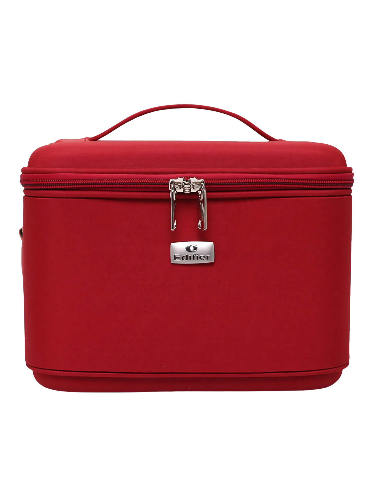 Vanity rigide pour rangement de maquillage et accessoires femme couleur rouge avec fermeture éclair et poignée pratique