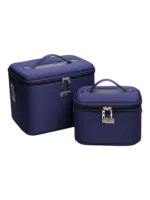 Vanity rigide pour rangement de maquillage et accessoires femme en navy avec deux tailles et poignée pratique
