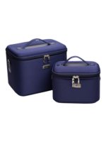 Vanity rigide pour rangement de maquillage et accessoires femme en navy avec deux tailles et poignée pratique Vanity rigide pour rangement de maquillage et accessoires femme en navy avec deux tailles et poignée pratique