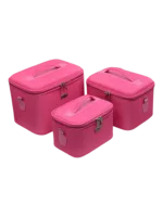 Vanity rigide pour rangement de maquillage et accessoires femme en pink ensemble de trois boîtes compactes pratiques