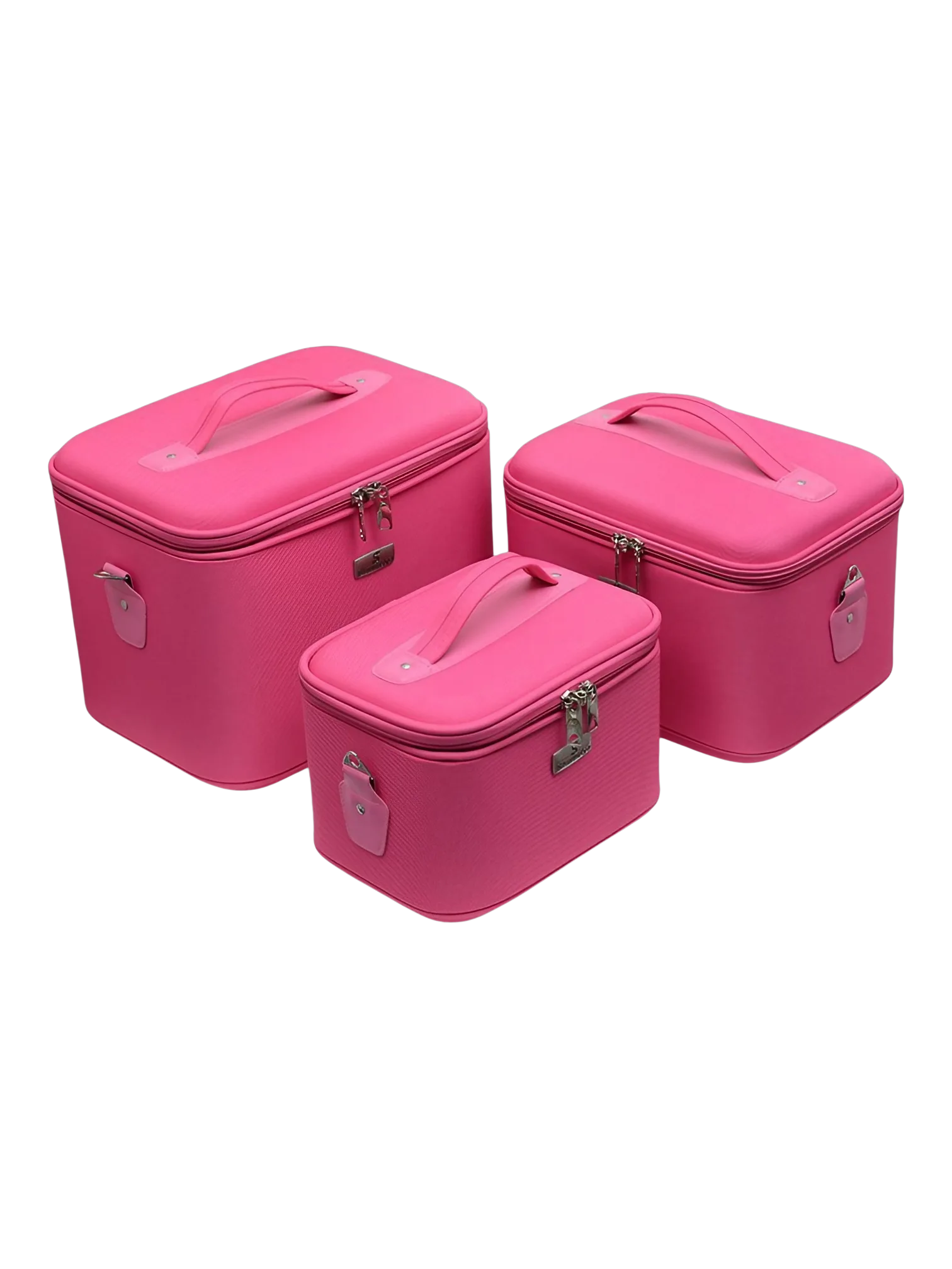 Vanity rigide pour rangement de maquillage et accessoires femme en pink ensemble de trois boîtes compactes pratiques